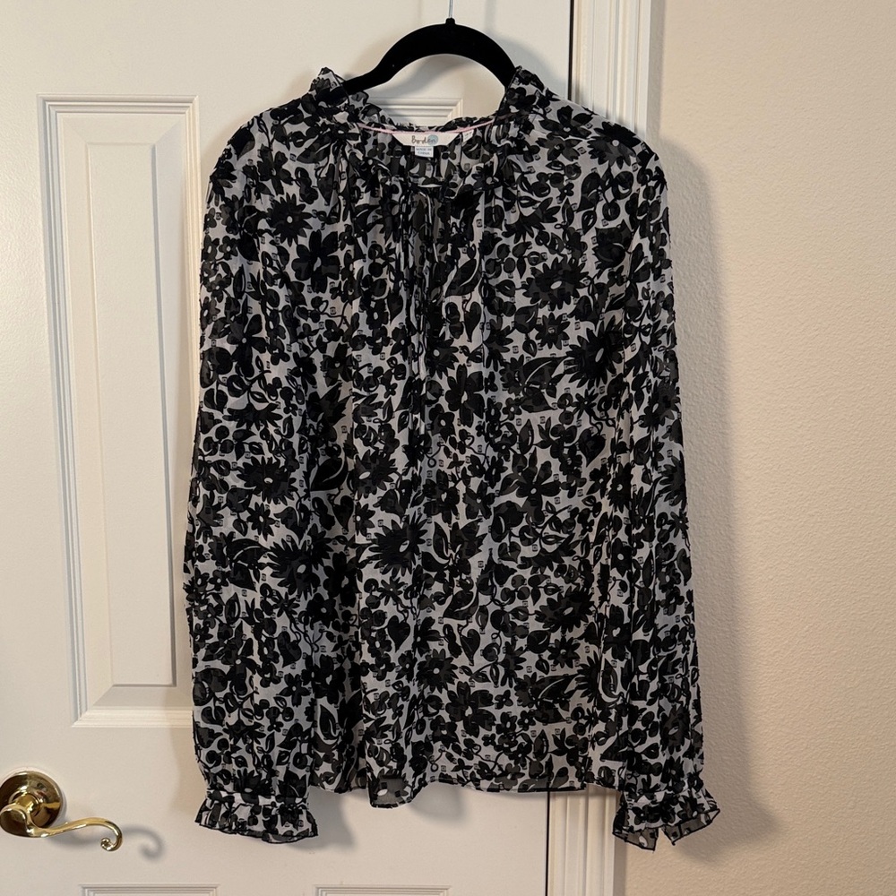 Boden Black & White Floral Tie-Front Blouse size 14
